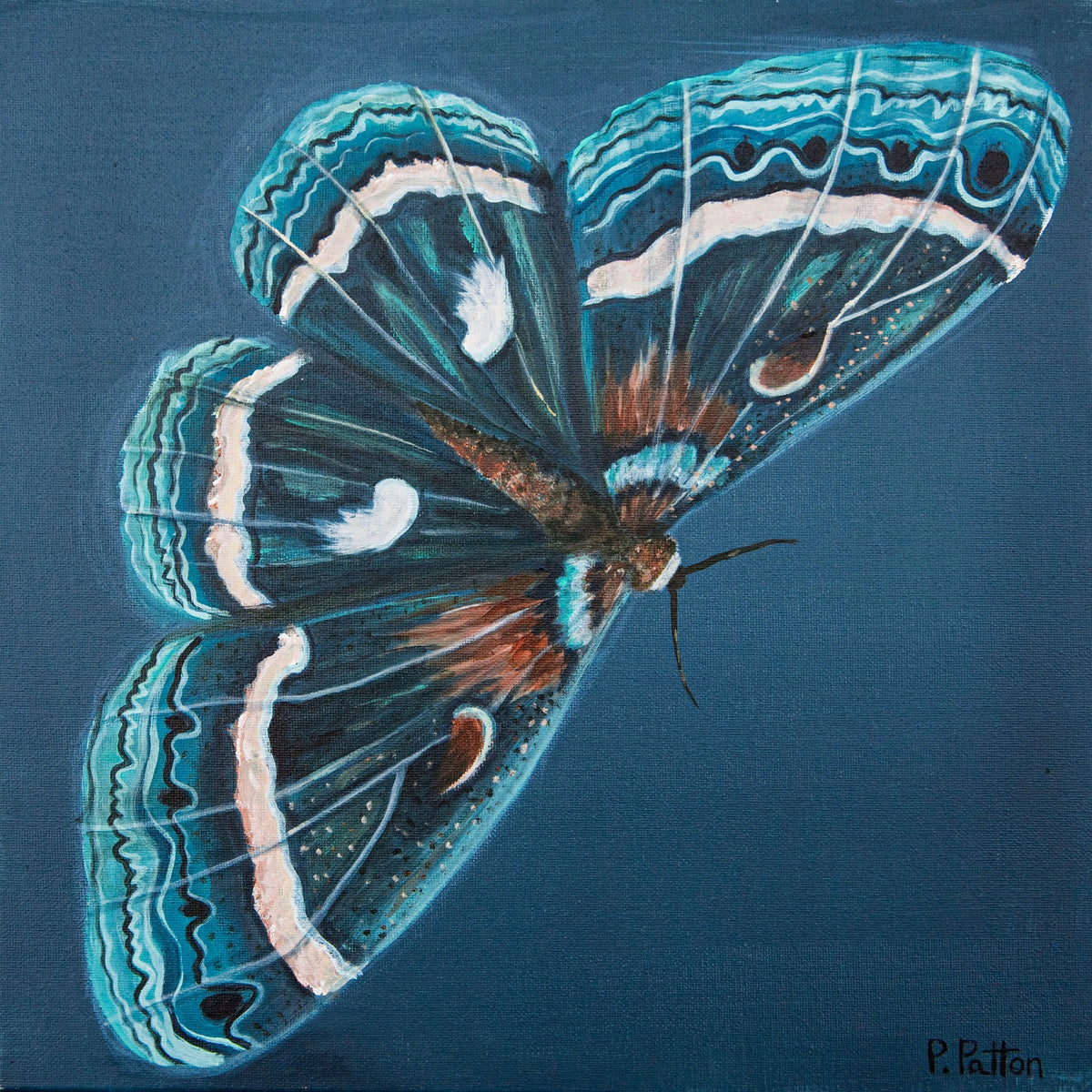 Justice, Pamela Patton's Four Cardinal Virtues, full 38 by 38 inch Designer Edition moth painting