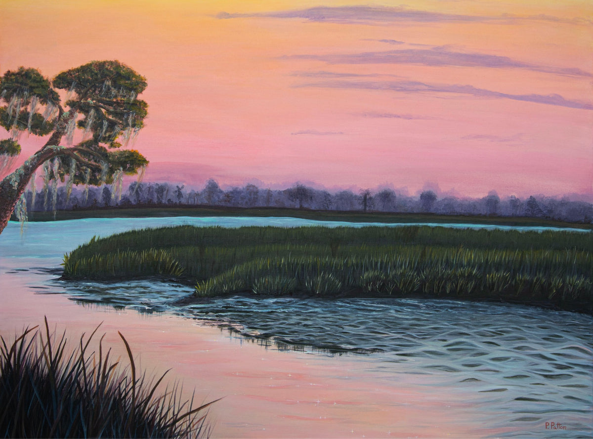Full artwork photograph of LowCo by Pamela Patton, Lowcountry sunset marsh painting