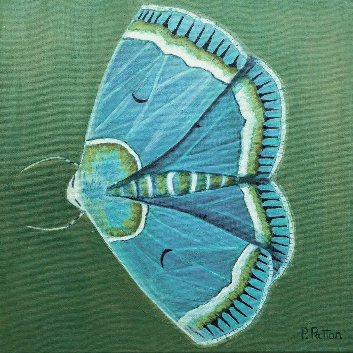 Prudence, Pamela Patton's Four Cardinal Virtues, full 38 by 38 inch Designer Edition moth painting