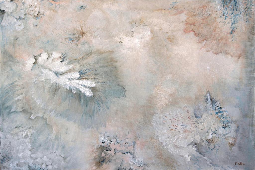 Sea of Dreams by Pamela Patton, warm neutral abstract full painting shown horizontally