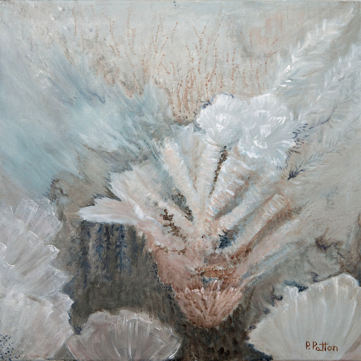Original Under the Surface I coral artwork by Pamela Patton, 38 inch square Designer Edition