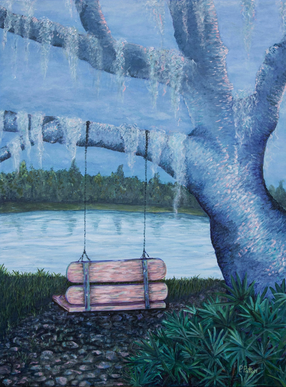 Where the Trail Ends oversized blue oak painting, Designer Edition